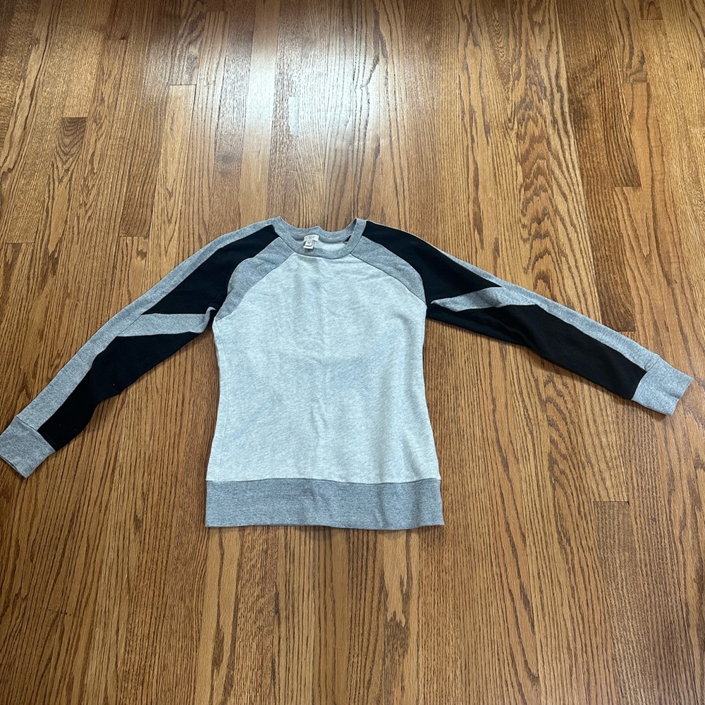 J. Crew Gray and Black Crewneck Sweatshirt Long Sleeve Colorblock Top